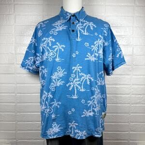 Margaritaville Golf Polo Shirt Mens XL Blue White Palm Tree Short Sleeve Summer